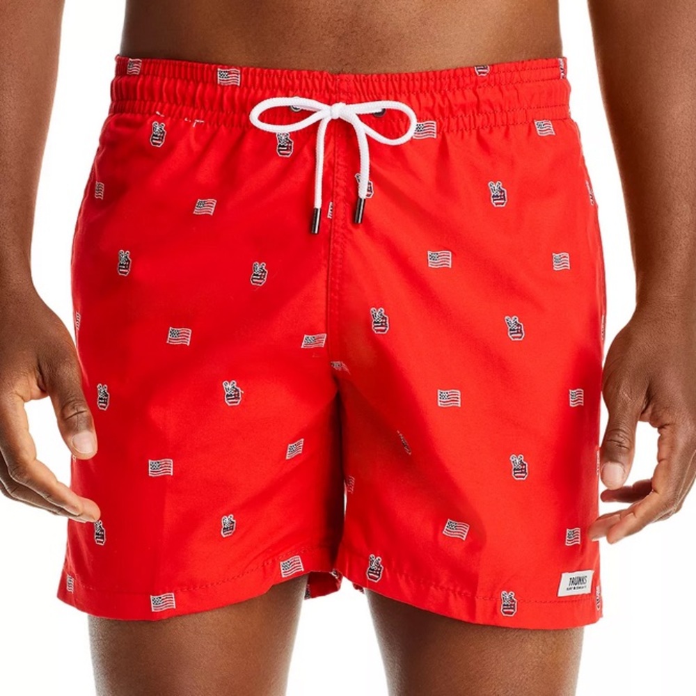 Trunks Surf & Swim Co. Patriotic Embroidered Regular Fit Swim Trunks Size L NWT